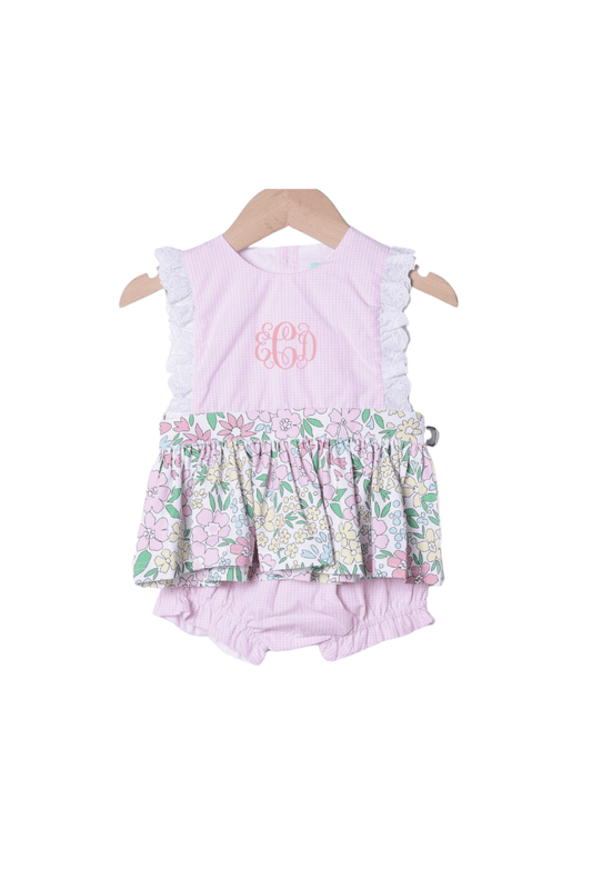 The Smocked Flamingo Apparel & Accessories Pink Floral/Gingham Bloomer Set