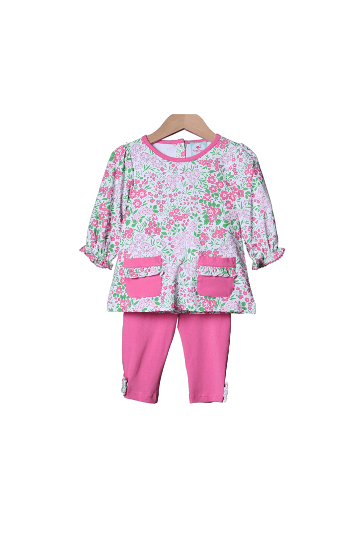 The Smocked Flamingo Apparel & Accessories Pink Floral Knit Pant Set