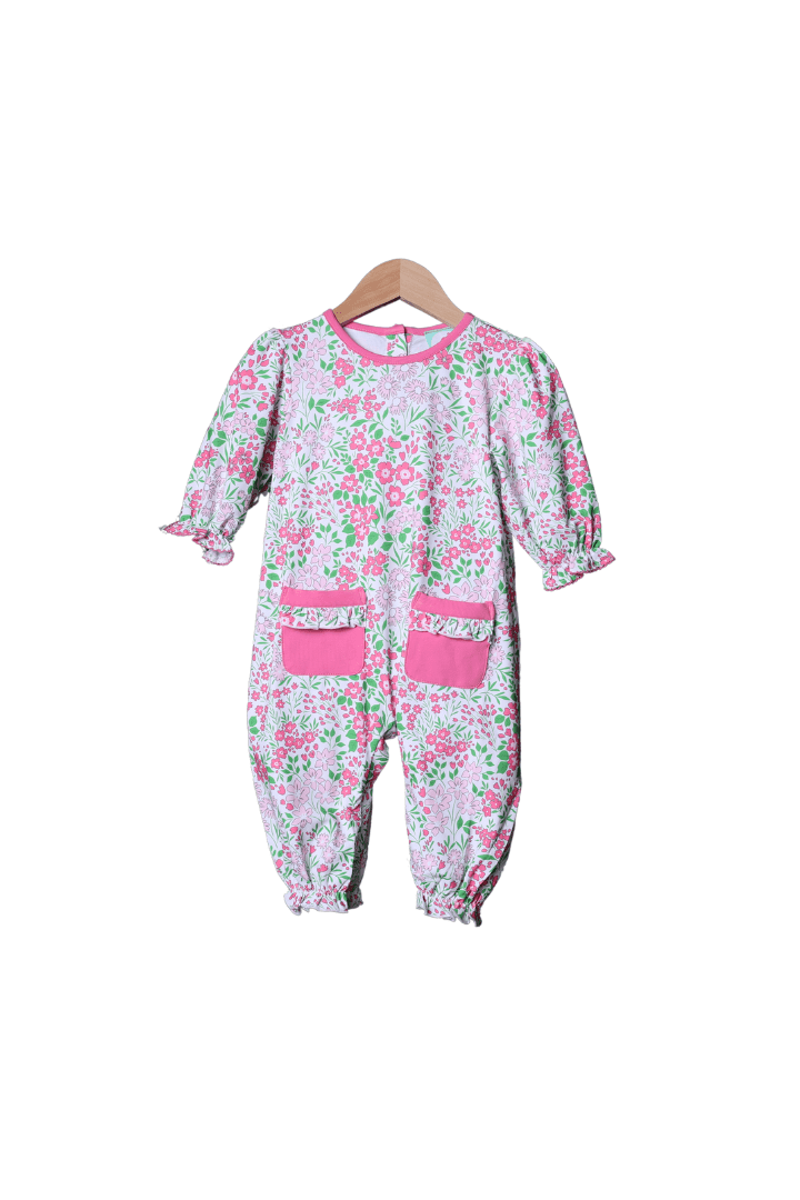 The Smocked Flamingo Apparel & Accessories Pink Floral Knit Romper