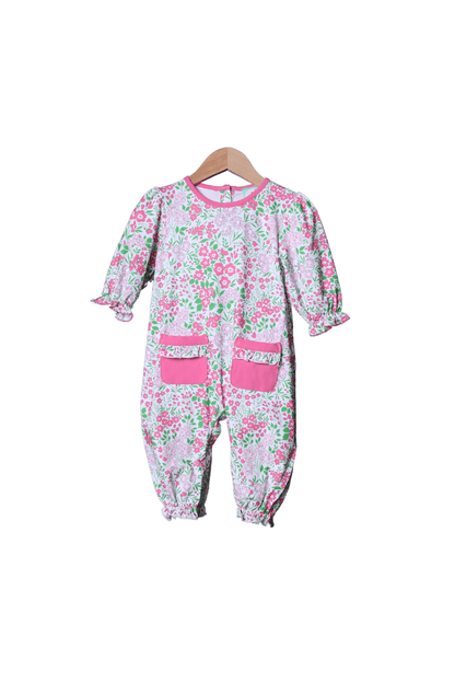 The Smocked Flamingo Apparel & Accessories Pink Floral Knit Romper