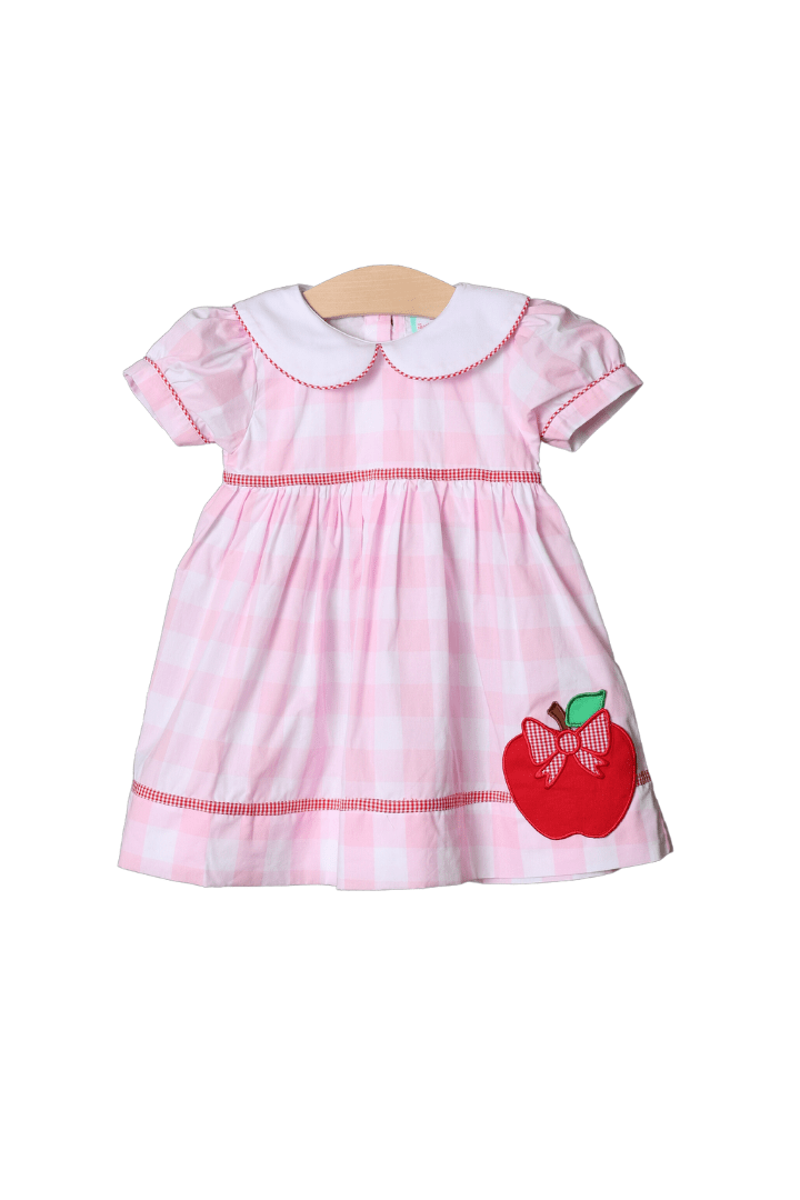 The Smocked Flamingo Apparel & Accessories Pink Gingham Apple Applique Dress