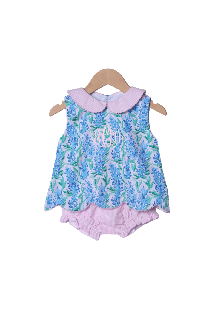 The Smocked Flamingo Apparel & Accessories Pink Gingham Bluebonnet Scalloped Sun Bloomer Set