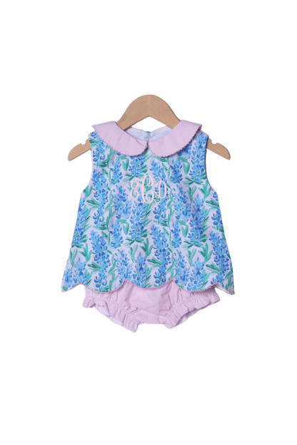 The Smocked Flamingo Apparel & Accessories Pink Gingham Bluebonnet Scalloped Sun Bloomer Set