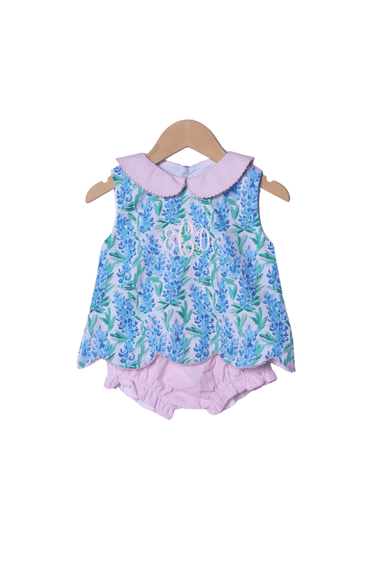 The Smocked Flamingo Apparel & Accessories Pink Gingham Bluebonnet Scalloped Sun Bloomer Set