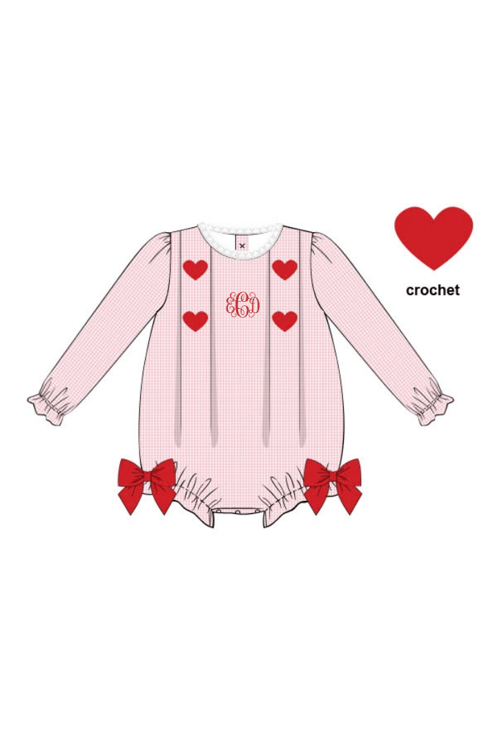 The Smocked Flamingo Apparel & Accessories Pink Gingham Crochet Hearts Bubble
