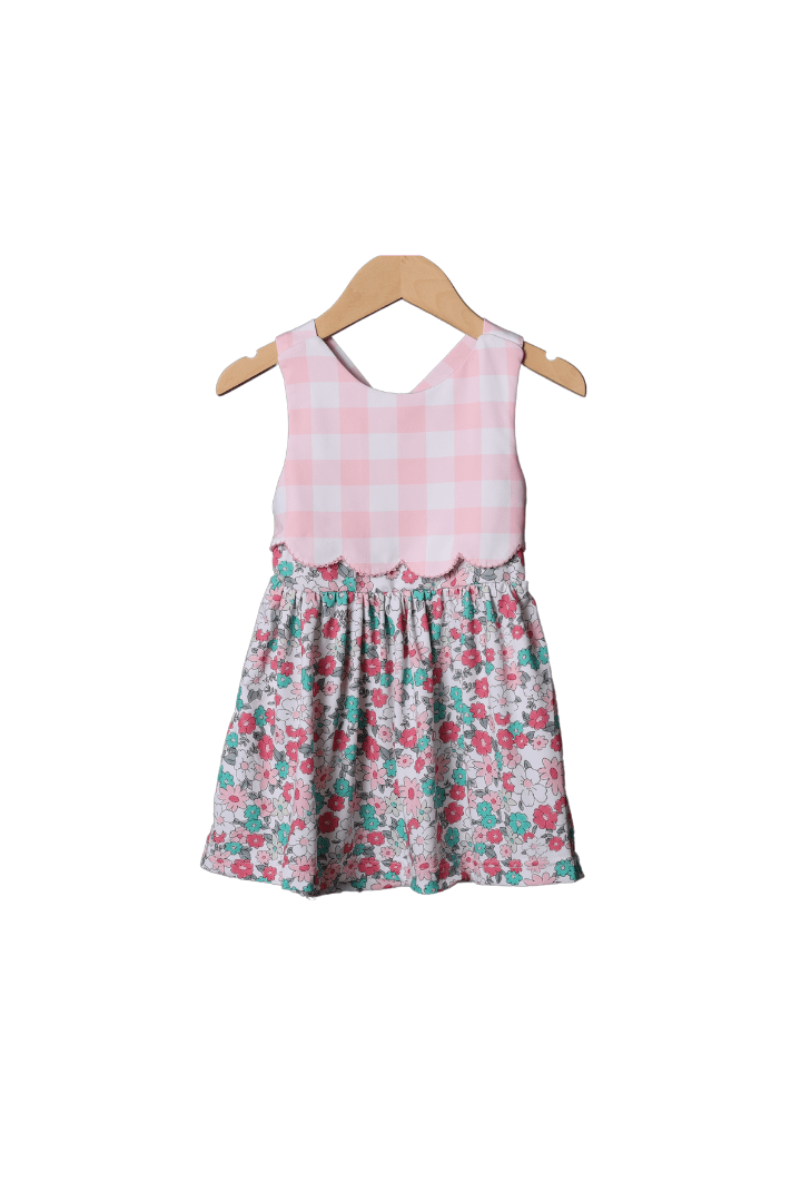 The Smocked Flamingo Apparel & Accessories Pink Gingham Floral Knit Sun Dress