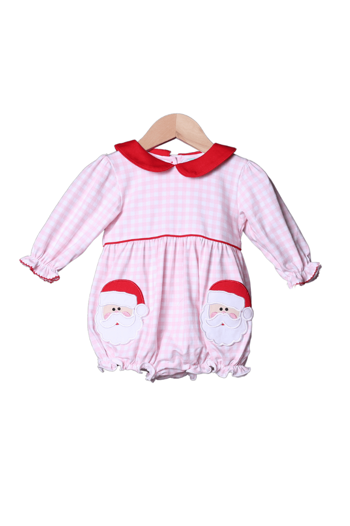 The Smocked Flamingo Apparel & Accessories Pink Gingham Knit Santa Bubble