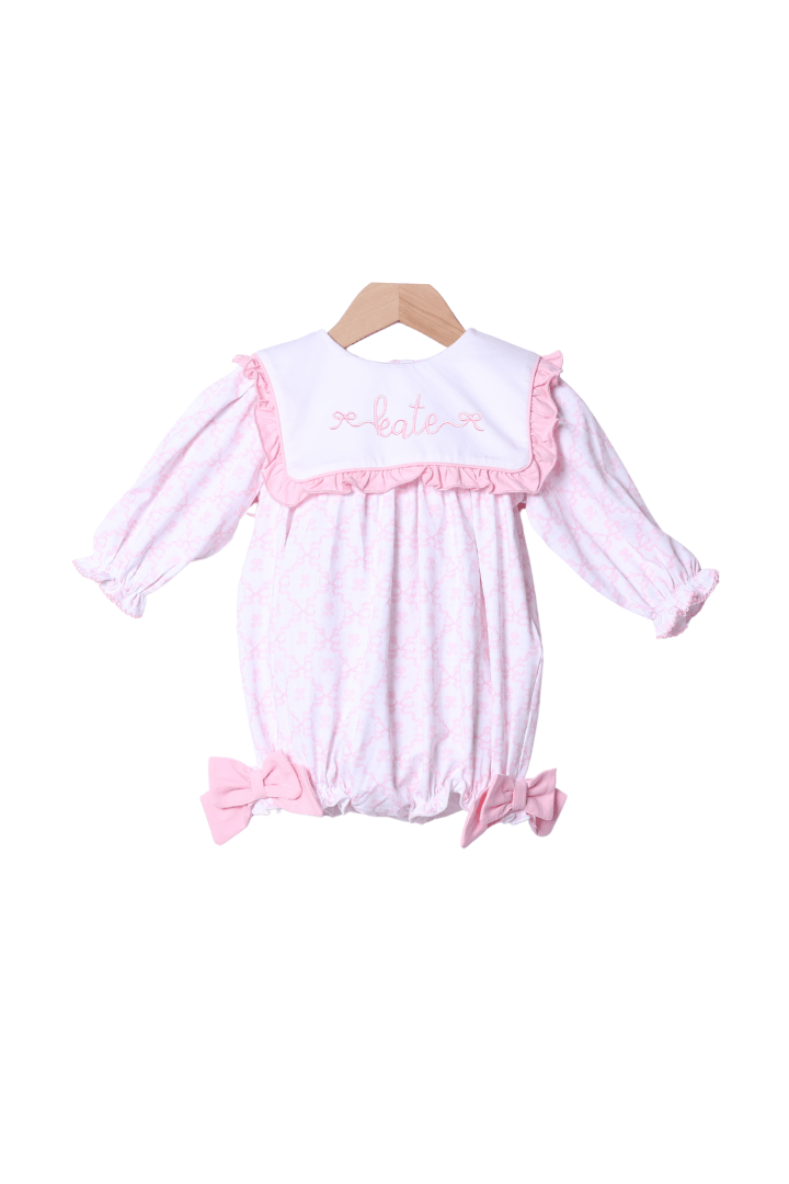 The Smocked Flamingo Apparel & Accessories Pink Heart and Bow Ruffle Bubble