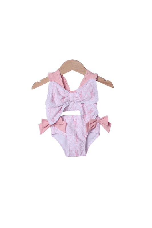 The Smocked Flamingo Apparel & Accessories Pink Lobster Bow Swimsuit