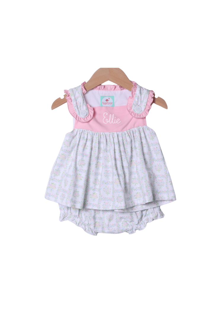 The Smocked Flamingo Apparel & Accessories Pink Patchwork Ruffle Bloomer Set