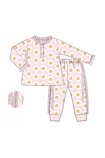 The Smocked Flamingo Apparel & Accessories Pink Pumpkin Long Sleeve Pajamas