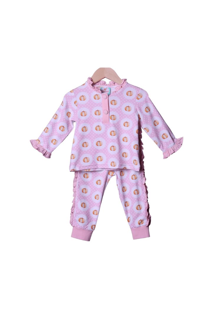 The Smocked Flamingo Apparel & Accessories Pink Pumpkin Long Sleeve Pajamas