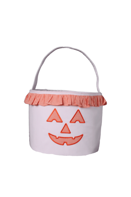 The Smocked Flamingo Apparel & Accessories Pink Stripe Jack O Lantern Treat Basket