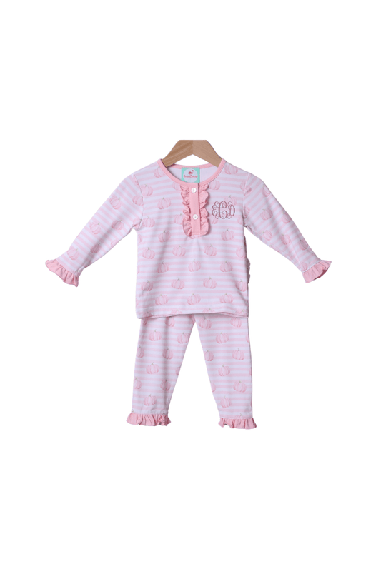 The Smocked Flamingo Apparel & Accessories Pink Stripe Pumpkin Pajamas