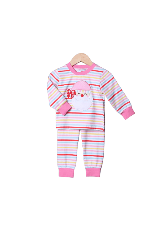 The Smocked Flamingo Apparel & Accessories Pink Stripe Santa Pajamas