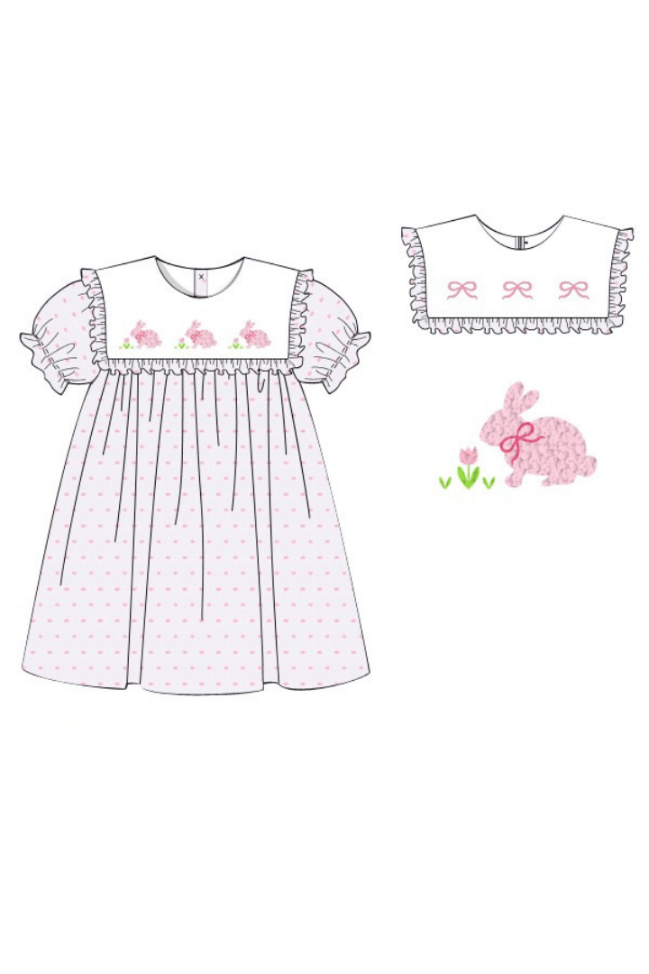 The Smocked Flamingo Apparel & Accessories Pre-Order 2 In 1 Interchangeable Spring Pink Swiss Dot Dress