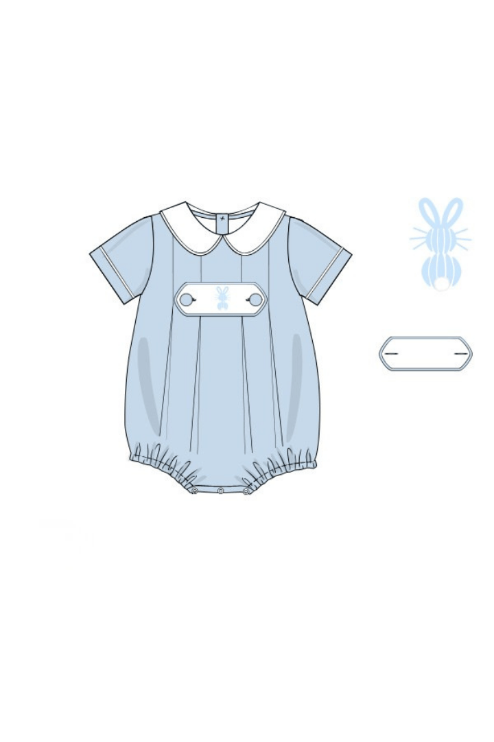 The Smocked Flamingo Apparel & Accessories Pre-Order 2 Tab Bullion Bunny Blue Linen Bubble
