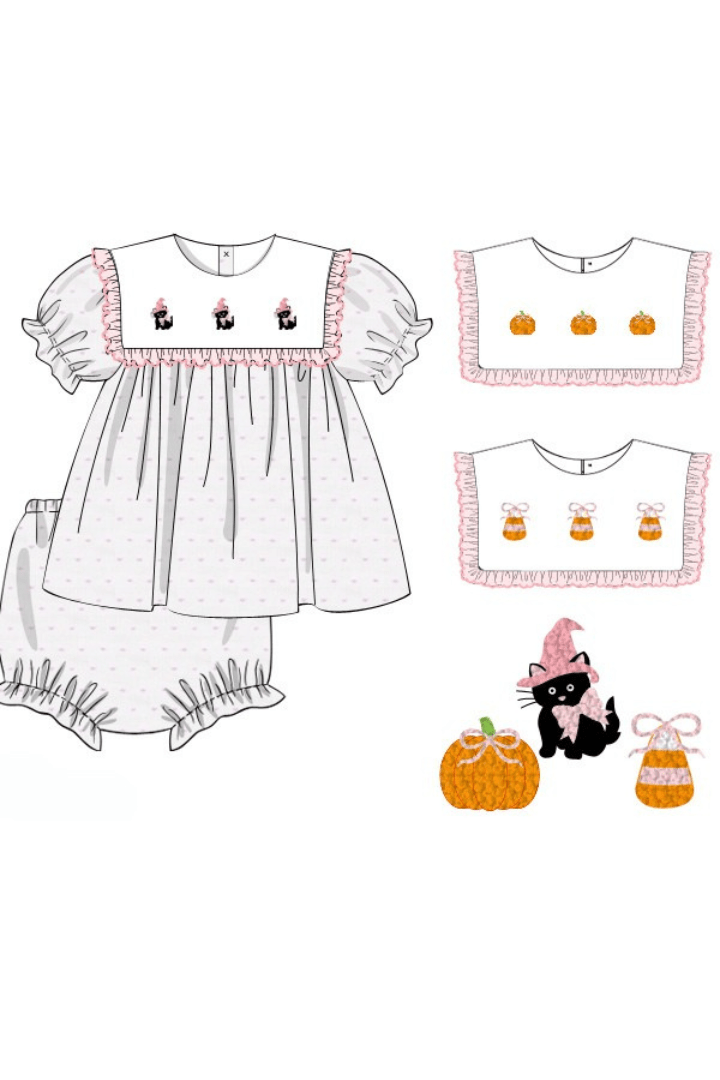 The Smocked Flamingo Apparel & Accessories Pre-Order 3 In 1 Interchangeable Fall Favorites Swiss Dot Bloomer Set