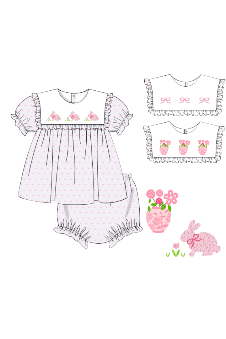 The Smocked Flamingo Apparel & Accessories Pre-Order 3 In 1 Interchangeable Spring Pink Swiss Dot Bloomer Set