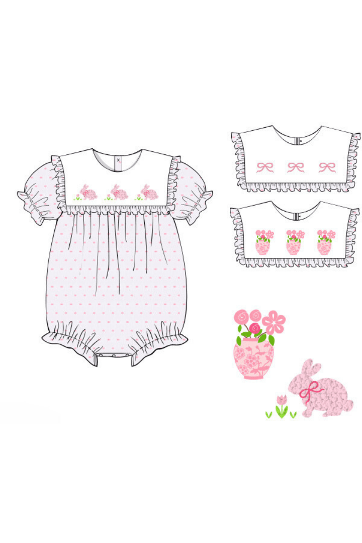 The Smocked Flamingo Apparel & Accessories Pre-Order 3 In 1 Interchangeable Spring Pink Swiss Dot Bubble