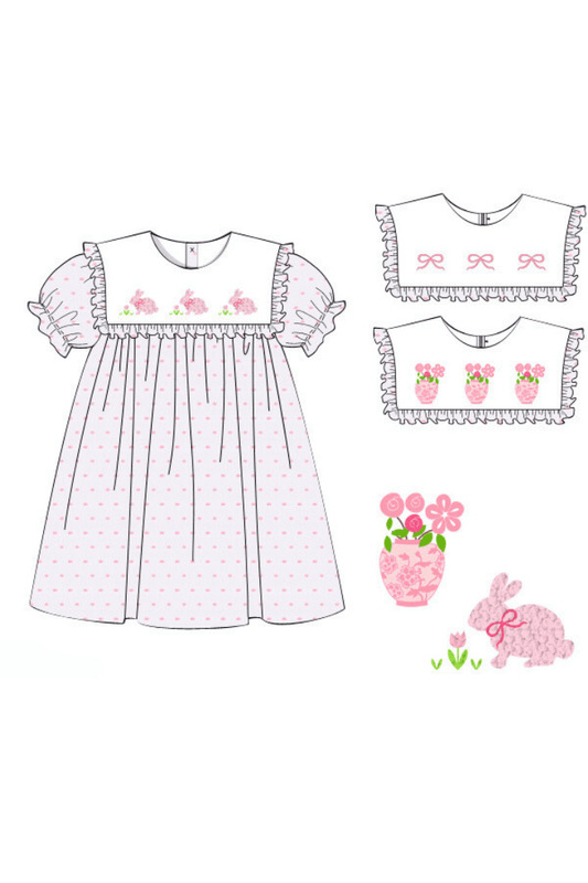 The Smocked Flamingo Apparel & Accessories Pre-Order 3 In 1 Interchangeable Spring Pink Swiss Dot Dress