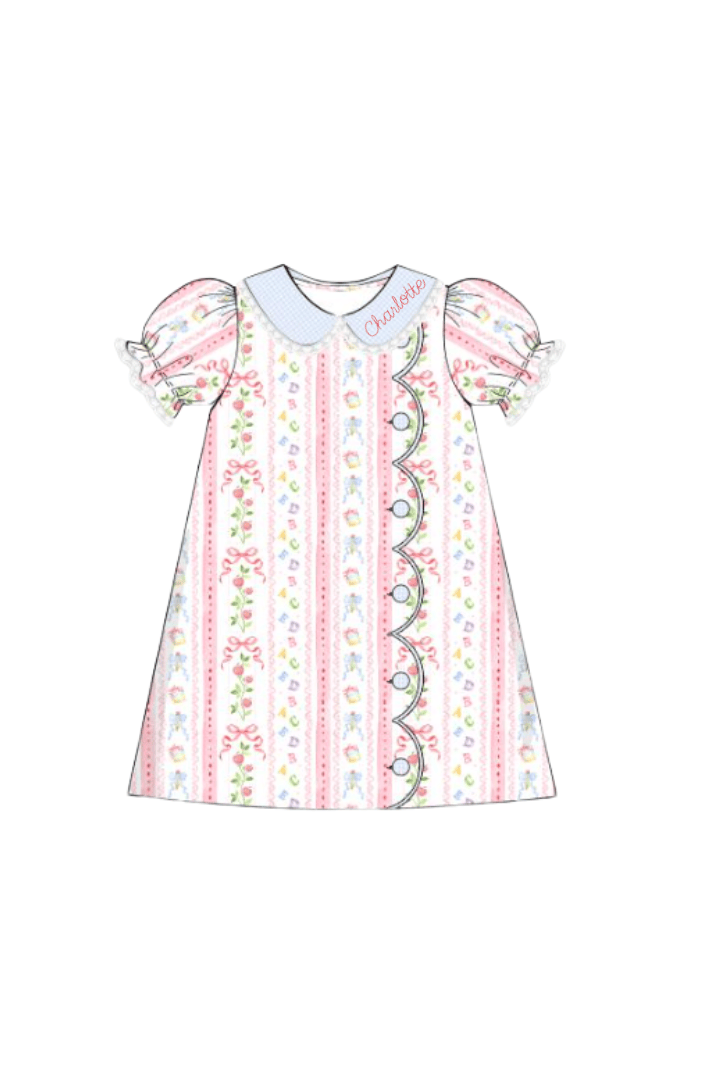 The Smocked Flamingo Apparel & Accessories Pre-Order ABC Apple Button Dress