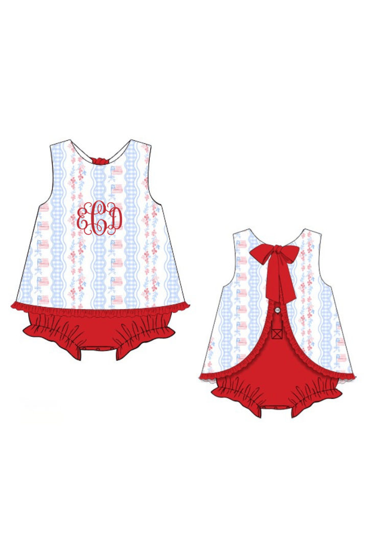 The Smocked Flamingo Apparel & Accessories Pre-Order All American Girl Red and Blue Skirted Bubble
