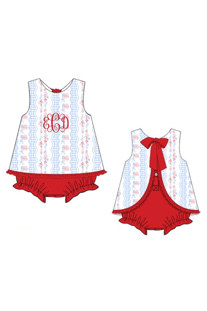 The Smocked Flamingo Apparel & Accessories Pre-Order All American Girl Red and Blue Skirted Bubble