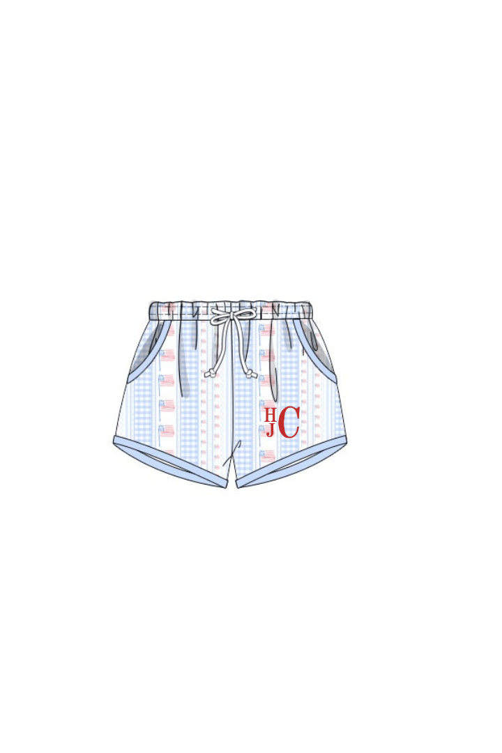 The Smocked Flamingo Apparel & Accessories Pre-Order American Flag Swim Trunks