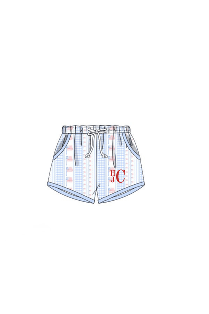 The Smocked Flamingo Apparel & Accessories Pre-Order American Flag Swim Trunks