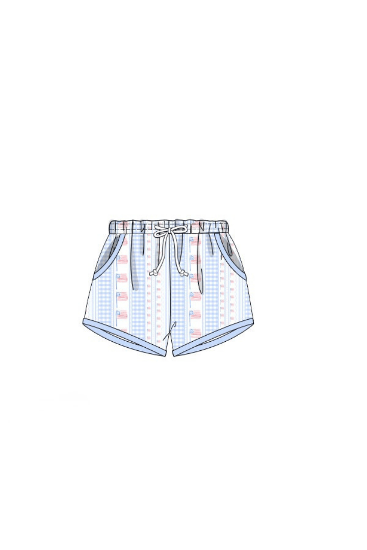 The Smocked Flamingo Apparel & Accessories Pre-Order American Flag Swim Trunks