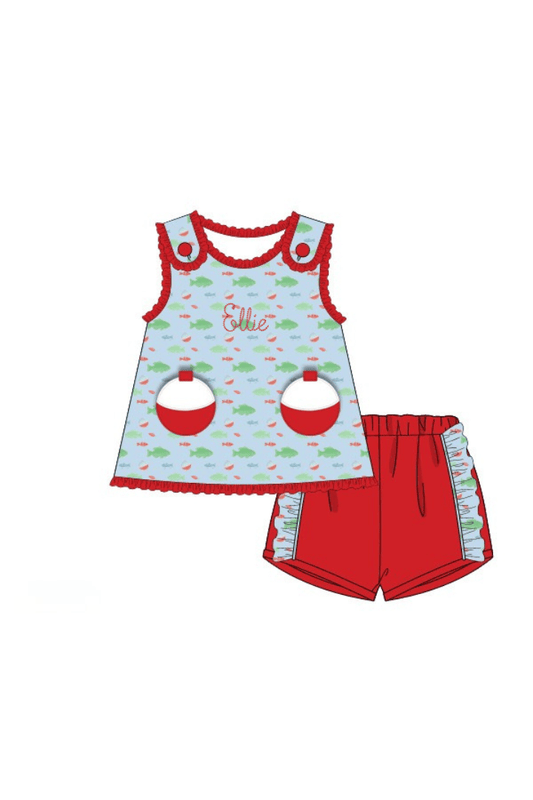 The Smocked Flamingo Apparel & Accessories Pre-Order Applique Boat Bouy Red Short Set