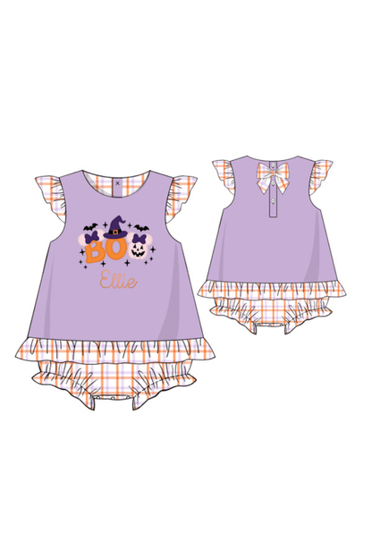 The Smocked Flamingo Apparel & Accessories Pre-Order Applique Boo Mouse Plaid/Purple Skirted Bubble