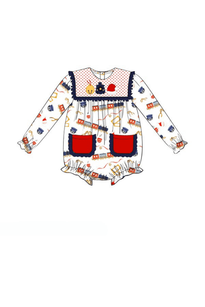 The Smocked Flamingo Apparel & Accessories Pre-Order Applique Christmas Train Ruffle Bubble