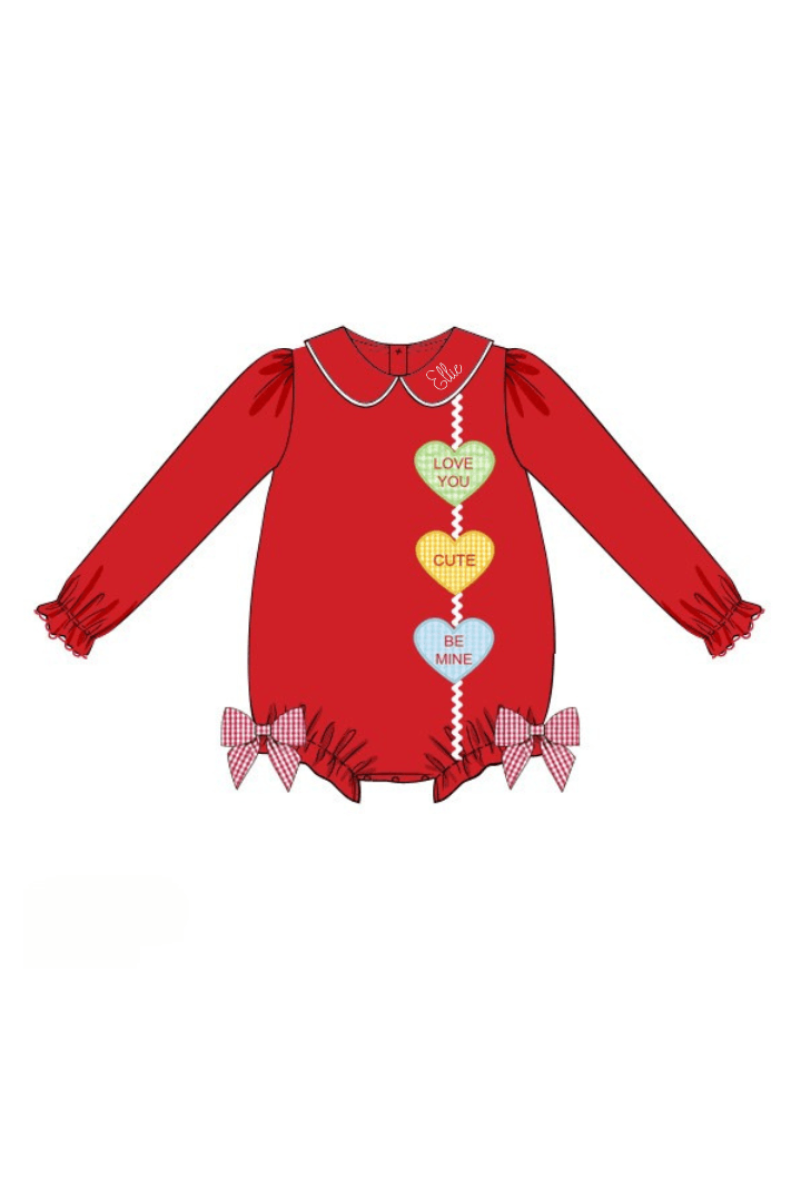 The Smocked Flamingo Apparel & Accessories Pre-Order Applique Conversation Heart Red Knit Bubble
