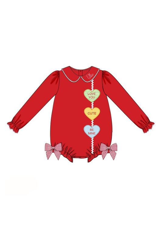 The Smocked Flamingo Apparel & Accessories Pre-Order Applique Conversation Heart Red Knit Bubble