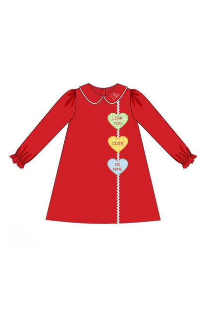 The Smocked Flamingo Apparel & Accessories Pre-Order Applique Conversation Heart Red Knit Dress