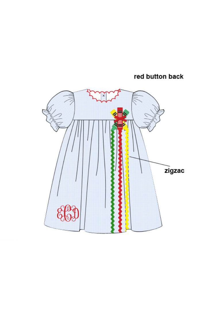 The Smocked Flamingo Apparel & Accessories Pre-Order Applique Crayon Blue Gingham Dress