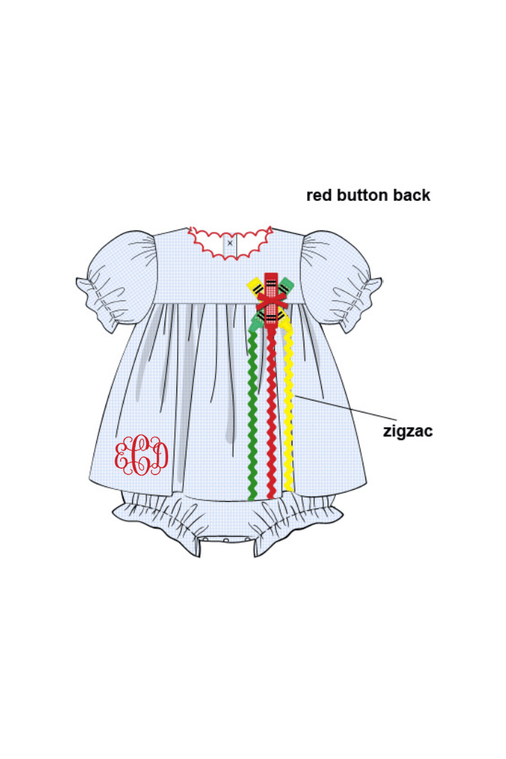 The Smocked Flamingo Apparel & Accessories Pre-Order Applique Crayon Blue Gingham Skirted Bubble
