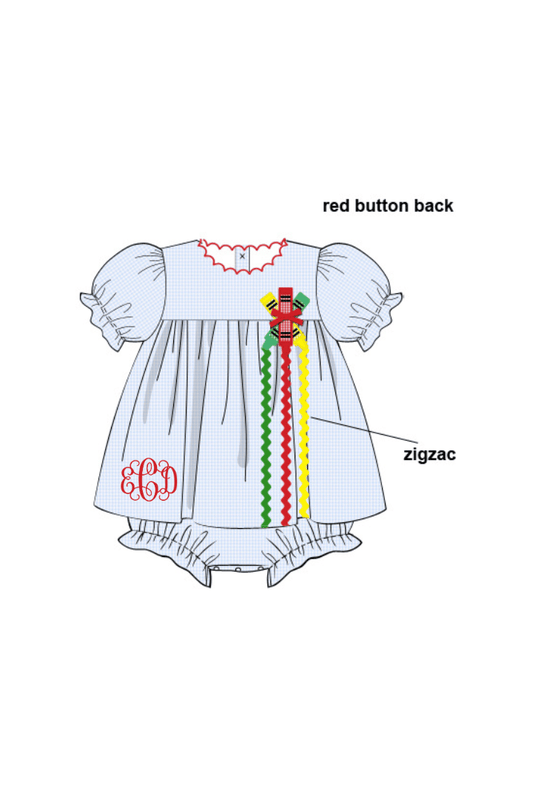 The Smocked Flamingo Apparel & Accessories Pre-Order Applique Crayon Blue Gingham Skirted Bubble