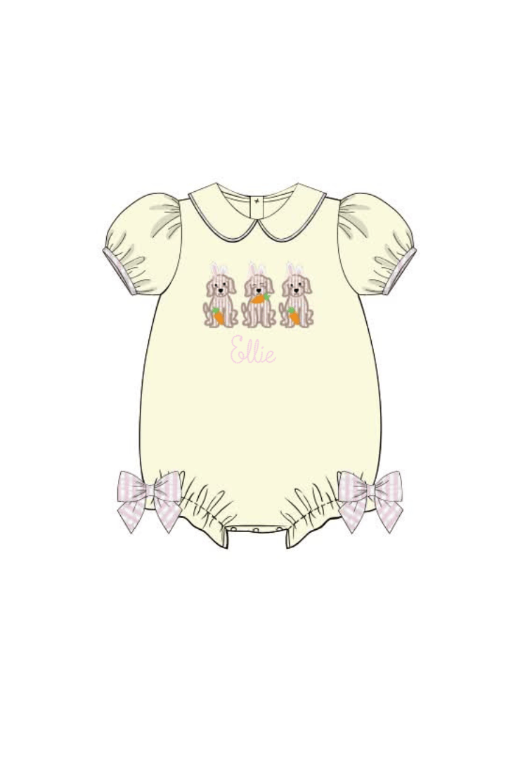 The Smocked Flamingo Apparel & Accessories Pre-Order Applique Easter Puppy Yellow Knit Bubble