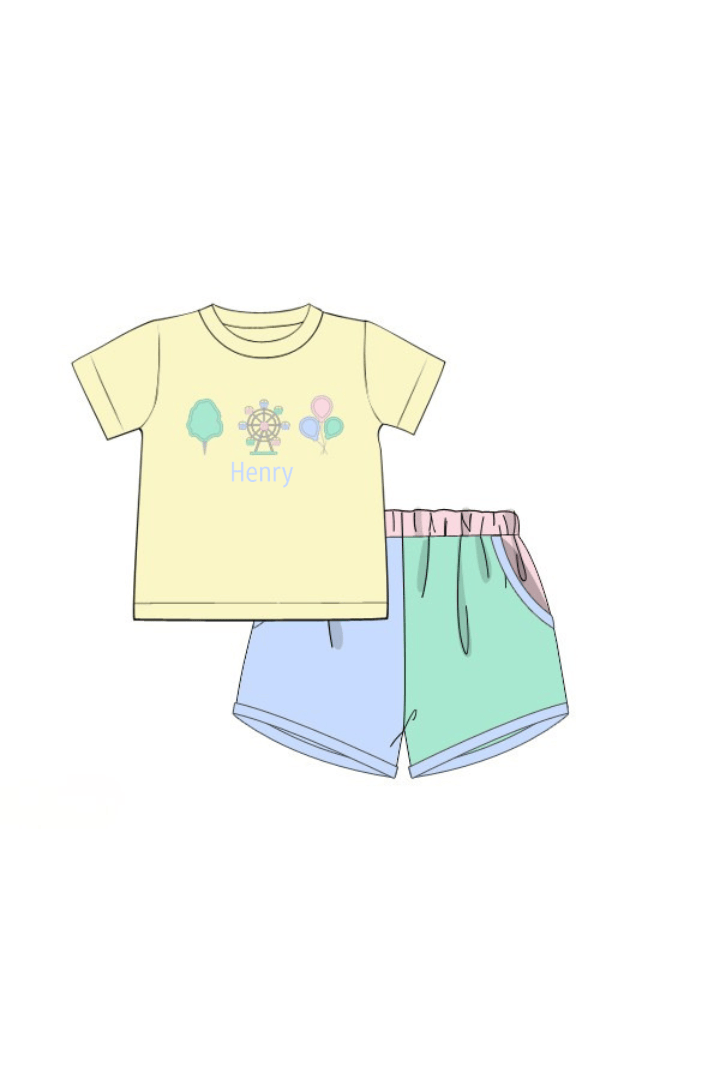 The Smocked Flamingo Apparel & Accessories Pre-Order Applique Ferris Wheel Fun Color Block Short Set
