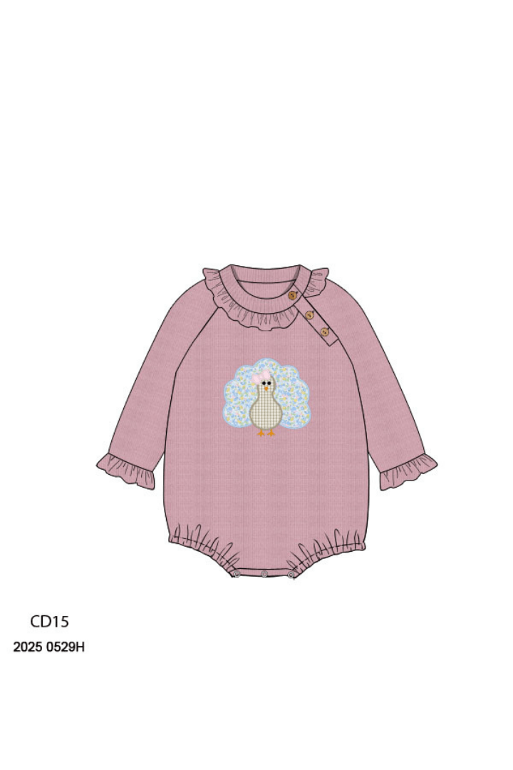 The Smocked Flamingo Apparel & Accessories Pre-Order Applique Floral Turkey Pink Cardigan Ruffle Bubble