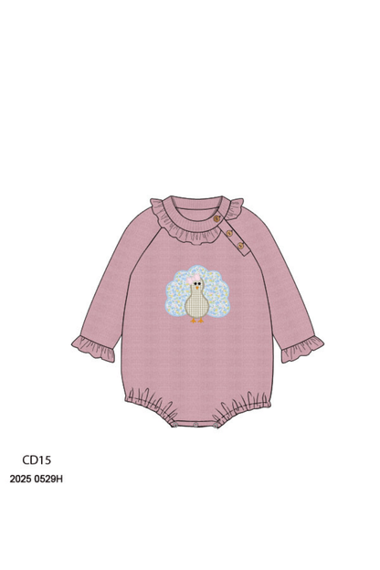 The Smocked Flamingo Apparel & Accessories Pre-Order Applique Floral Turkey Pink Cardigan Ruffle Bubble