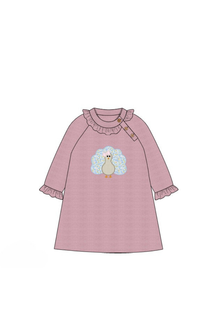 The Smocked Flamingo Apparel & Accessories Pre-Order Applique Floral Turkey Pink Cardigan Ruffle Dress