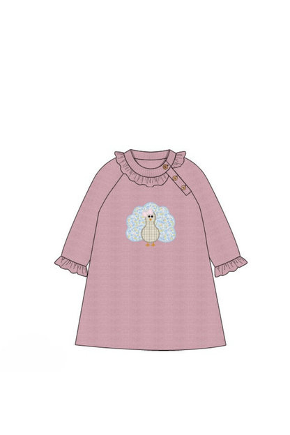 The Smocked Flamingo Apparel & Accessories Pre-Order Applique Floral Turkey Pink Cardigan Ruffle Dress