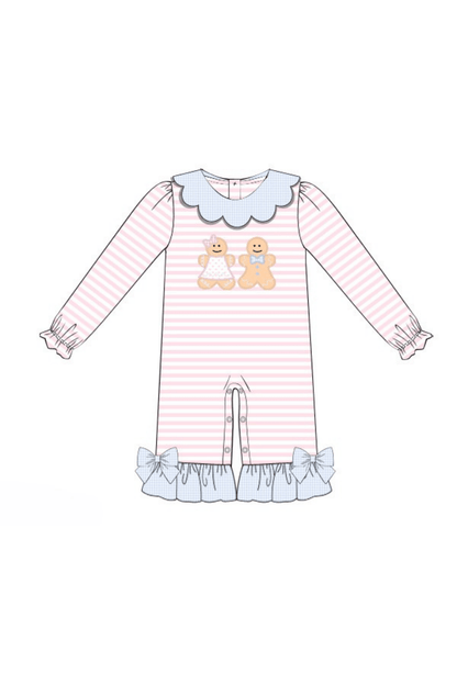 The Smocked Flamingo Apparel & Accessories Pre-Order Applique Gingerbread Pink Stripe Romper