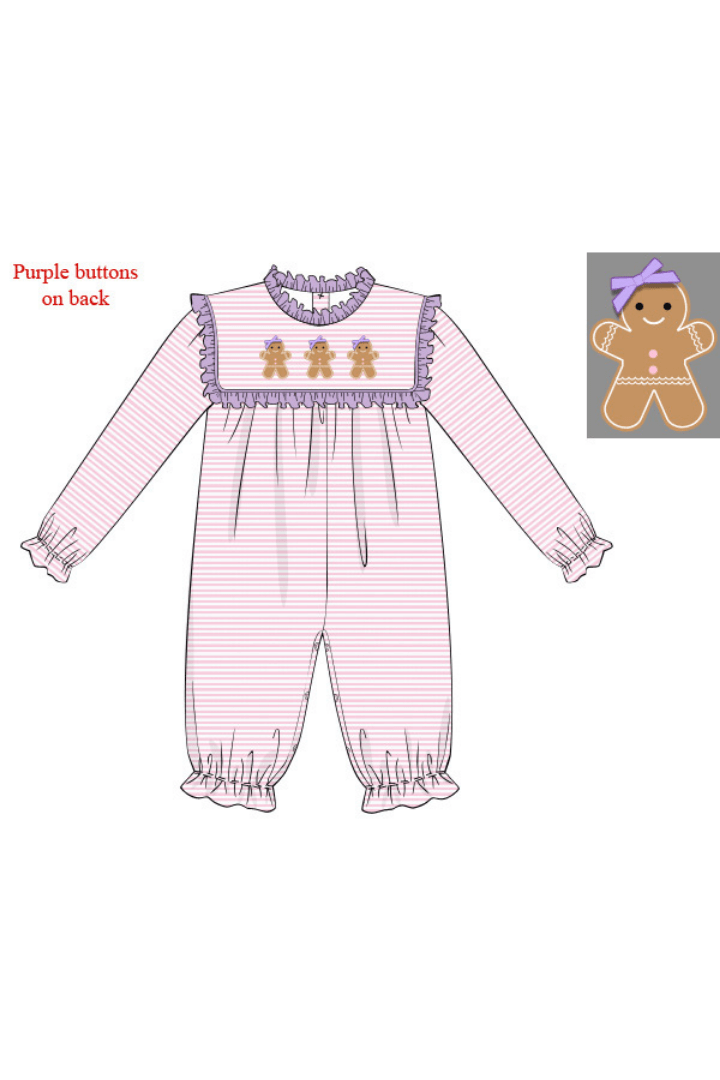 The Smocked Flamingo Apparel & Accessories Pre-Order Applique Gingerbread Pink Stripe Romper