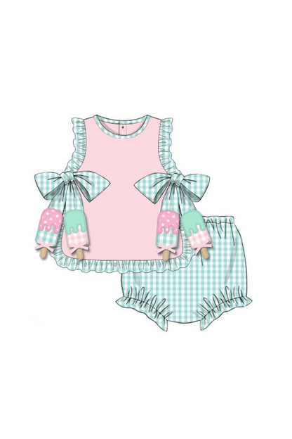 The Smocked Flamingo Apparel & Accessories Pre-Order Applique Gingham Popsicle Bloomer Set