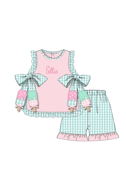 The Smocked Flamingo Apparel & Accessories Pre-Order Applique Gingham Popsicle Short Set